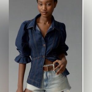 Anthropologie dark denim puff sleeve shirt never worn